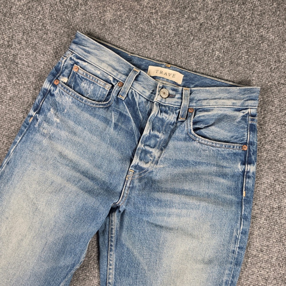 TRAVE Constance Jeans Women 26 Blue Straight Tapered Distressed Raw Hem Cotton